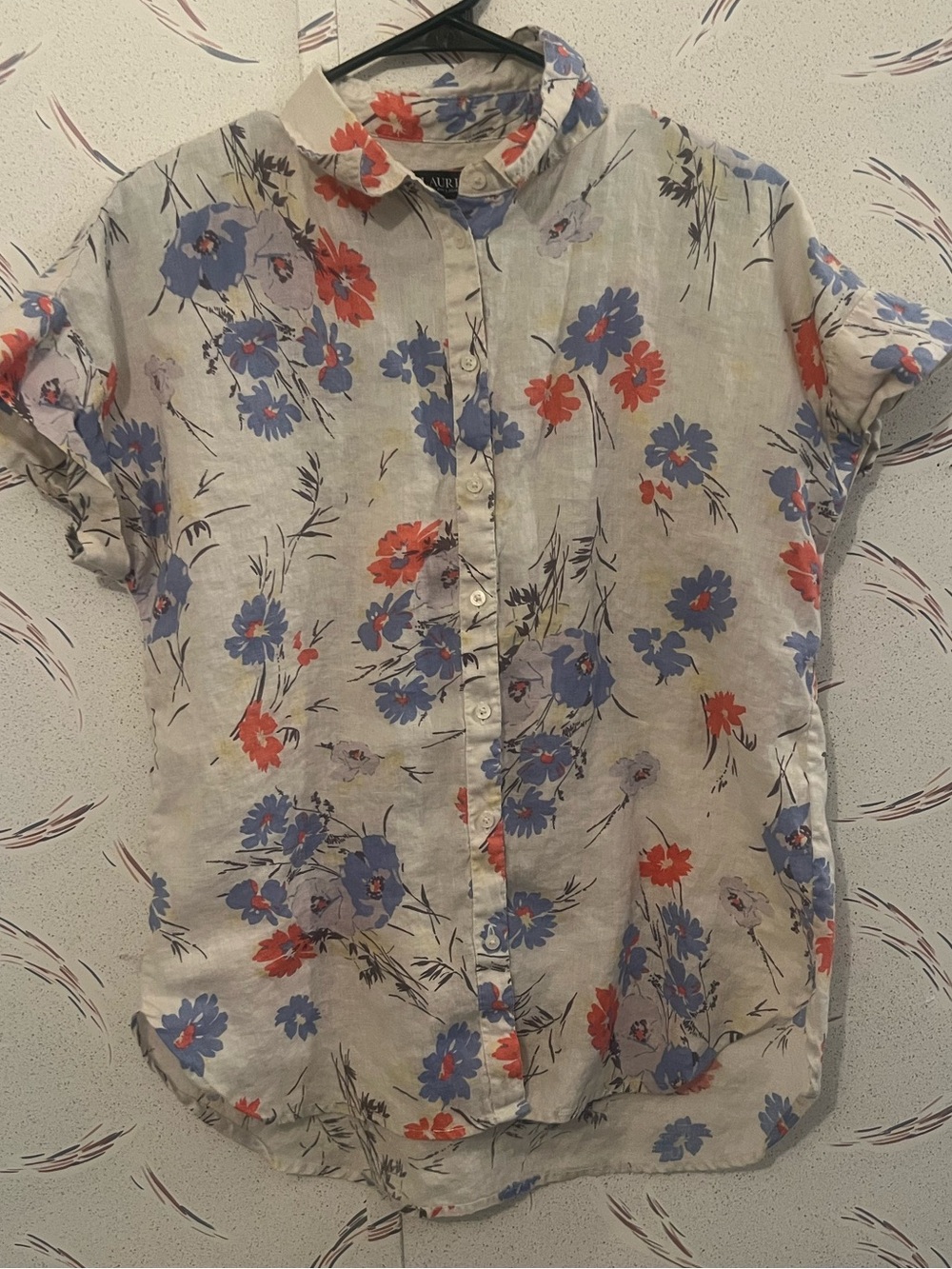 Lauren Ralph Lauren Women’s Medium Floral Button Down Shirt Blue Red Ivory